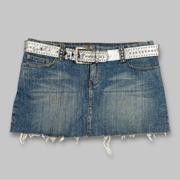 Vintage Y2K Bongo Women's Denim Festival Grunge Micro Mini Skirt Size 7 - Picture 2 of 16